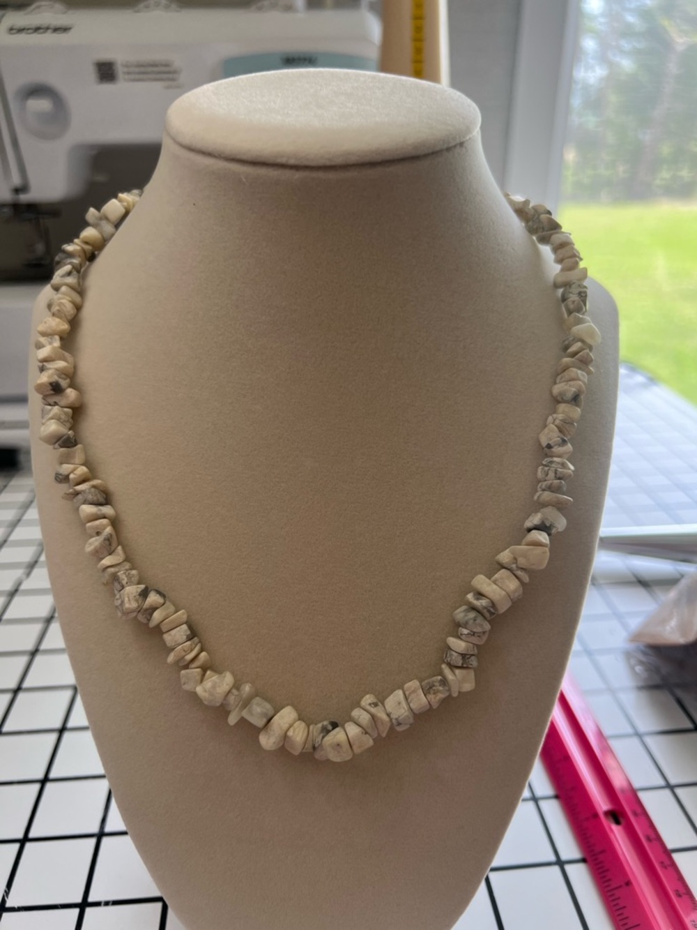 Natural Howlite Chip Necklace in Cream - Unbranded